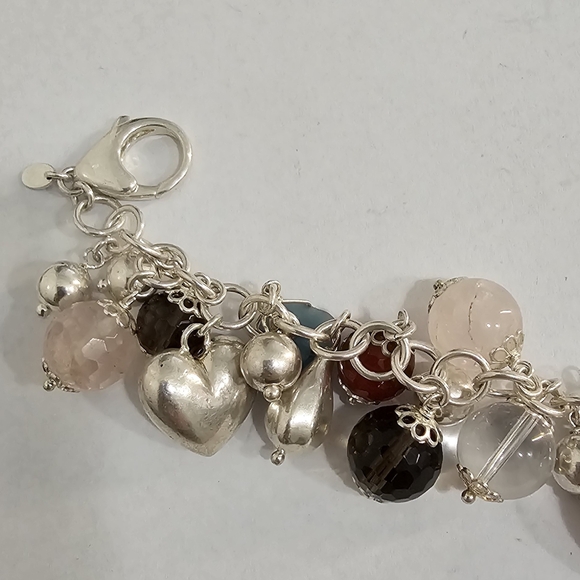 925 Sterling Silver Italy Multy-Color Gem Heart Design Cha Cha Link Bracelet 7" - Picture 5 of 8